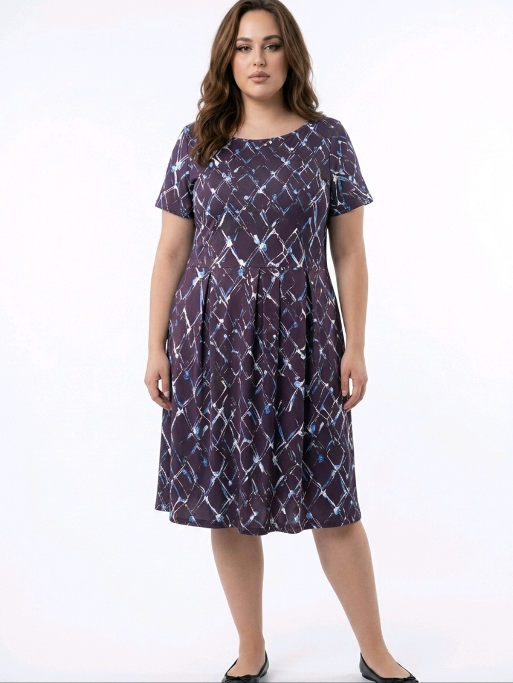 24seven Navy Printed Midi Dress with Light Blue & White Accents